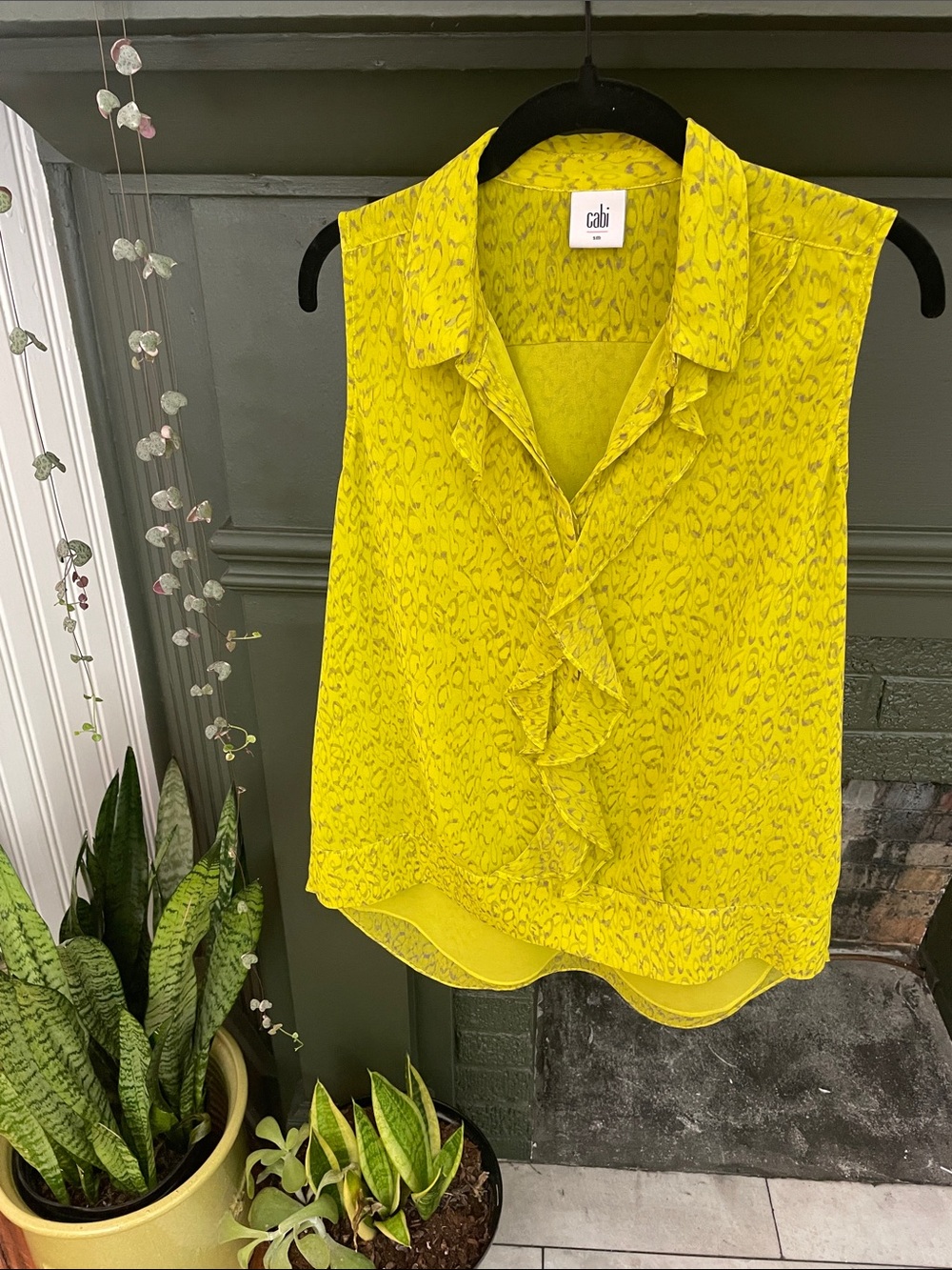 CAbi Bright Yellow Ruffle Sleeveless Camisole